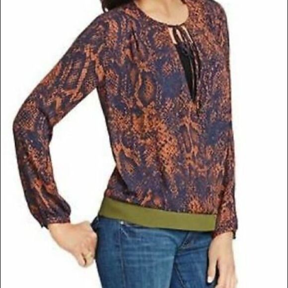 CAbi
Navy Rust Snake Print Border Wrap Blouse Top Small - Picture 1 of 8